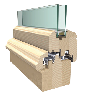 Abb. Fensterschnitt IV80 Antik mit Stilschiene helles Holz