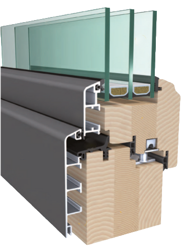 Abb. Schnitt V1P Aluminium-Holz-Fenster Abb. Schnitt V1P Aluminium-Holz-Fenster
