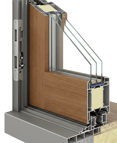 Abb. Nebebneingangstüre aus Aluminium mit Glaseinsatz als Schnittbild Abb. Nebebneingangstüre aus Aluminium mit Glaseinsatz als Schnittbild