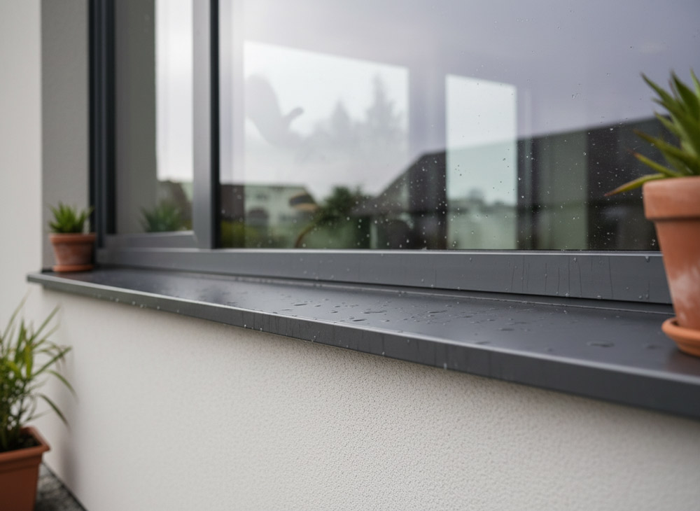 Abb. Fensterbank in grau außen Abb. Fensterbank in grau außen