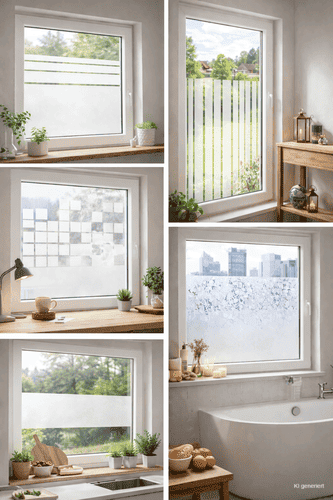 Glas diverse Fenster mit verschiedenen Gläser in verschieden Räumen - KI generiert